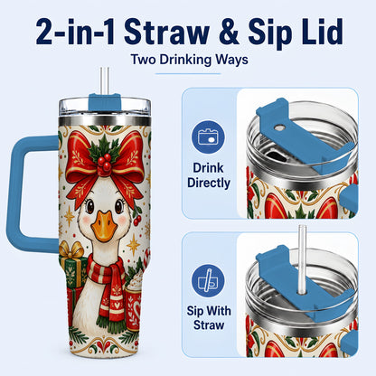 #pl[40oz|Blue] Christmas Goose 40oz Tumbler with Handle, Folk Art Winter Design