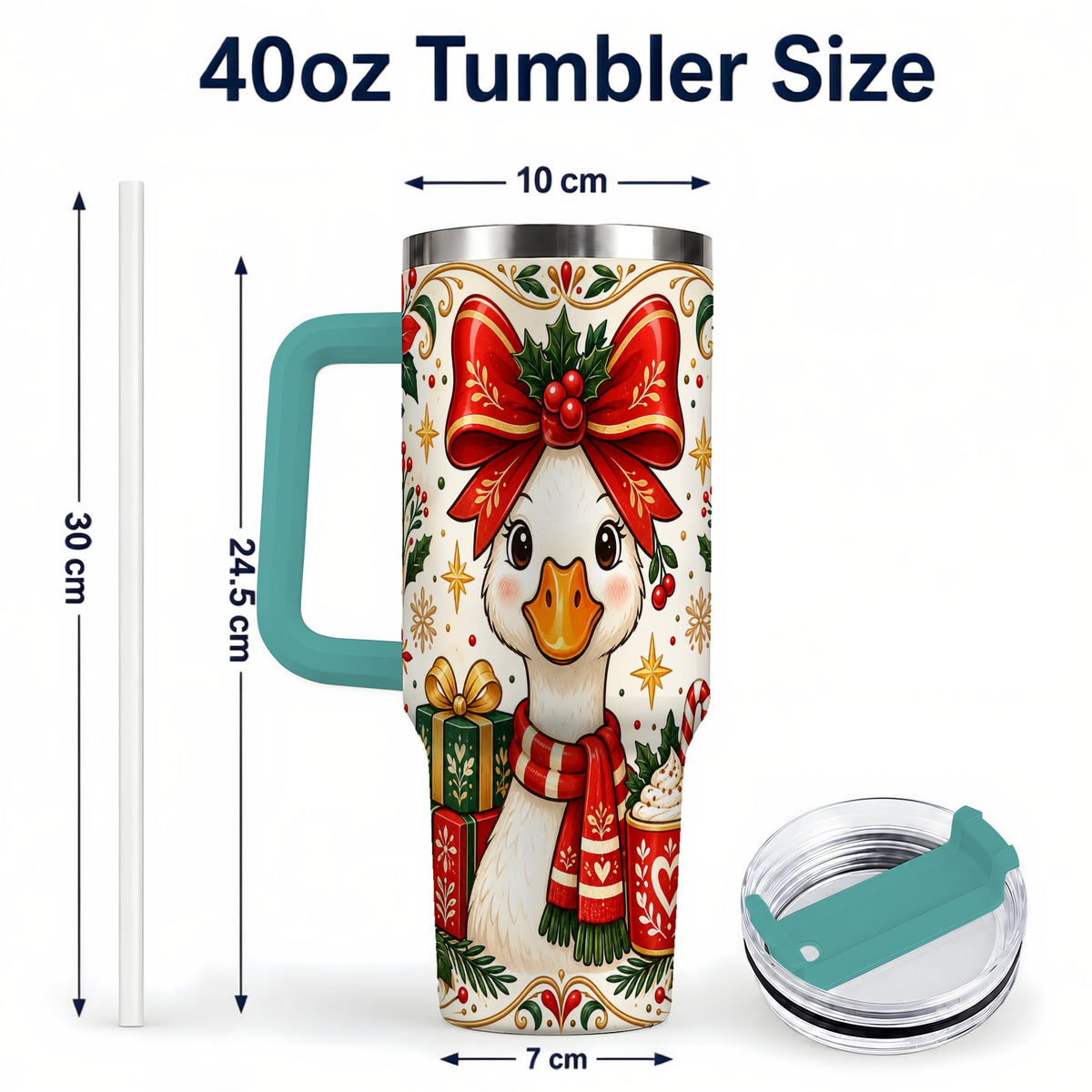 #pl[40oz|Green] Christmas Goose 40oz Tumbler with Handle, Folk Art Winter Design