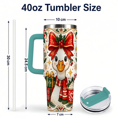 #pl[40oz|Green] Christmas Goose 40oz Tumbler with Handle, Folk Art Winter Design