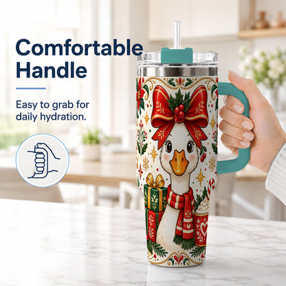 #pl[40oz|Green] Christmas Goose 40oz Tumbler with Handle, Folk Art Winter Design