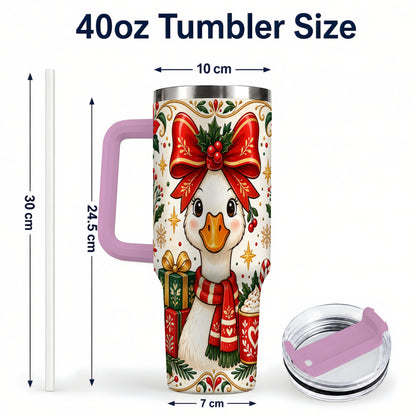 #pl[40oz|Pink] Christmas Goose 40oz Tumbler with Handle, Folk Art Winter Design