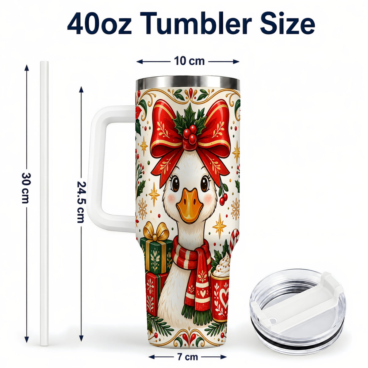 #pl[40oz|White] Christmas Goose 40oz Tumbler with Handle, Folk Art Winter Design
