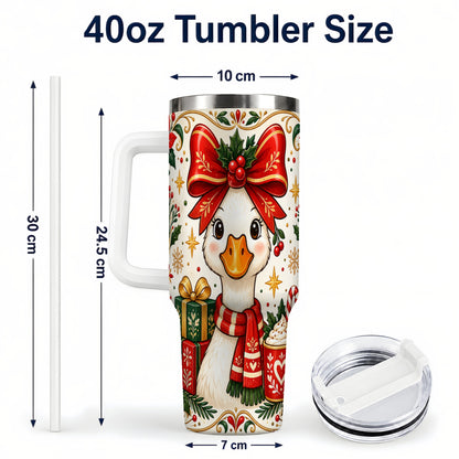 #pl[40oz|White] Christmas Goose 40oz Tumbler with Handle, Folk Art Winter Design