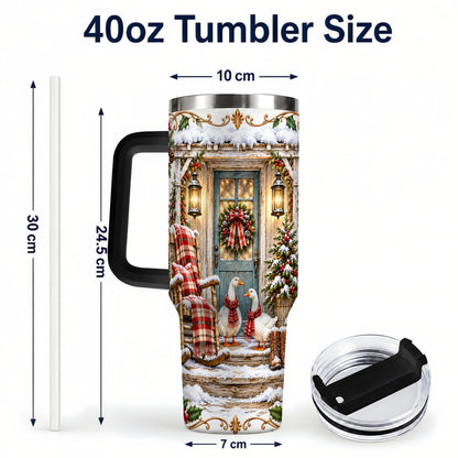 #pl[40oz|Black] Christmas Goose 40oz Tumbler with Handle, Snowy Farmhouse Holiday Art