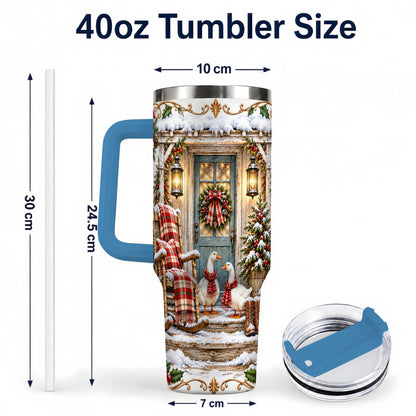 #pl[40oz|Blue] Christmas Goose 40oz Tumbler with Handle, Snowy Farmhouse Holiday Art