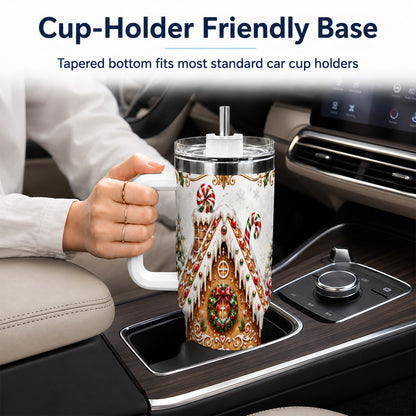 Christmas Gingerbread House 40oz Tumbler with Handle, Peppermint Art