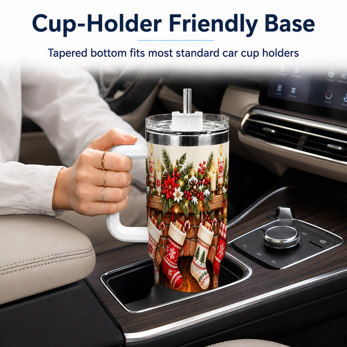 Christmas Fireplace 40oz Tumbler with Handle, Cozy Holiday Drinkware