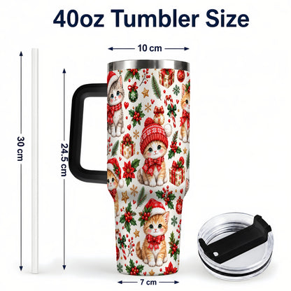 #pl[40oz|Black] Christmas Kittens 40oz Tumbler with Handle, Cute Holiday Cat Pattern