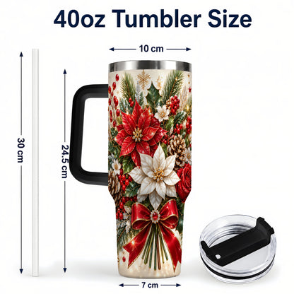 #pl[40oz|Black] Christmas Floral 40oz Tumbler with Handle, Holiday Botanical Design