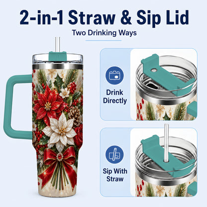 #pl[40oz|Green] Christmas Floral 40oz Tumbler with Handle, Holiday Botanical Design