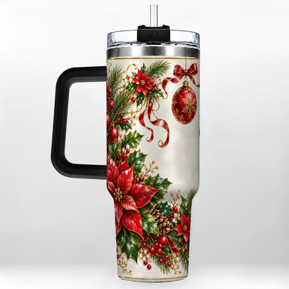 #pl[40oz|Black] Vintage Christmas 40oz Tumbler with Handle, Gold Floral Border Design