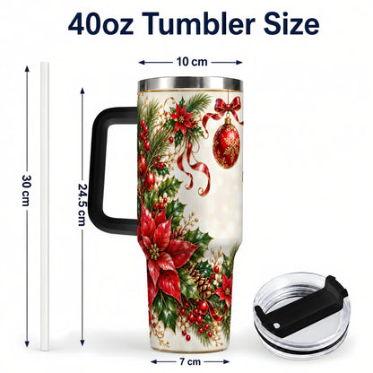 #pl[40oz|Black] Vintage Christmas 40oz Tumbler with Handle, Gold Floral Border Design