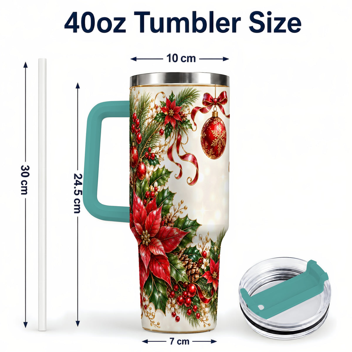 #pl[40oz|Green] Vintage Christmas 40oz Tumbler with Handle, Gold Floral Border Design