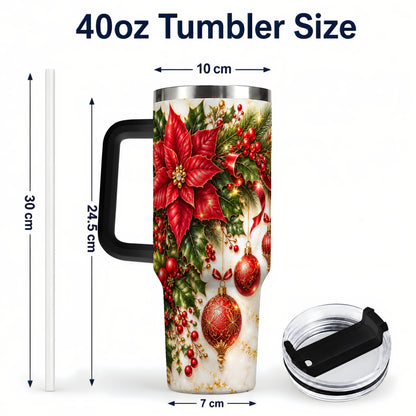 #pl[40oz|Black] Christmas Ornaments 40oz Tumbler with Handle, Red Gold Floral Design