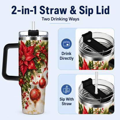 #pl[40oz|Black] Christmas Ornaments 40oz Tumbler with Handle, Red Gold Floral Design