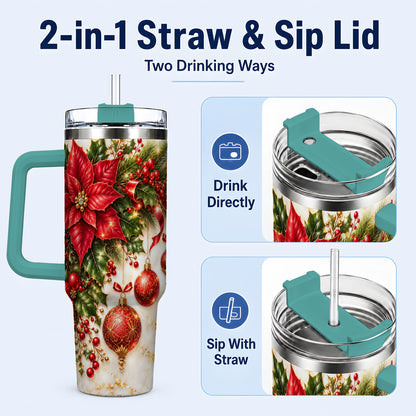 #pl[40oz|Green] Christmas Ornaments 40oz Tumbler with Handle, Red Gold Floral Design
