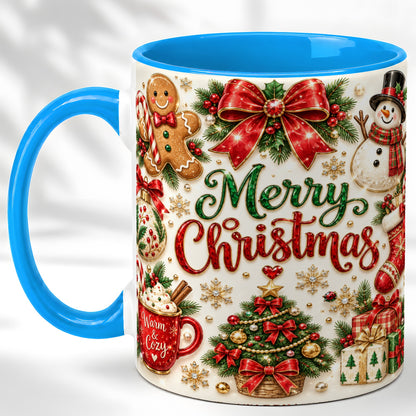 #pl[11oz|Blue] Merry Christmas Coffee Mug, Gingerbread Mug, Ceramic Cup