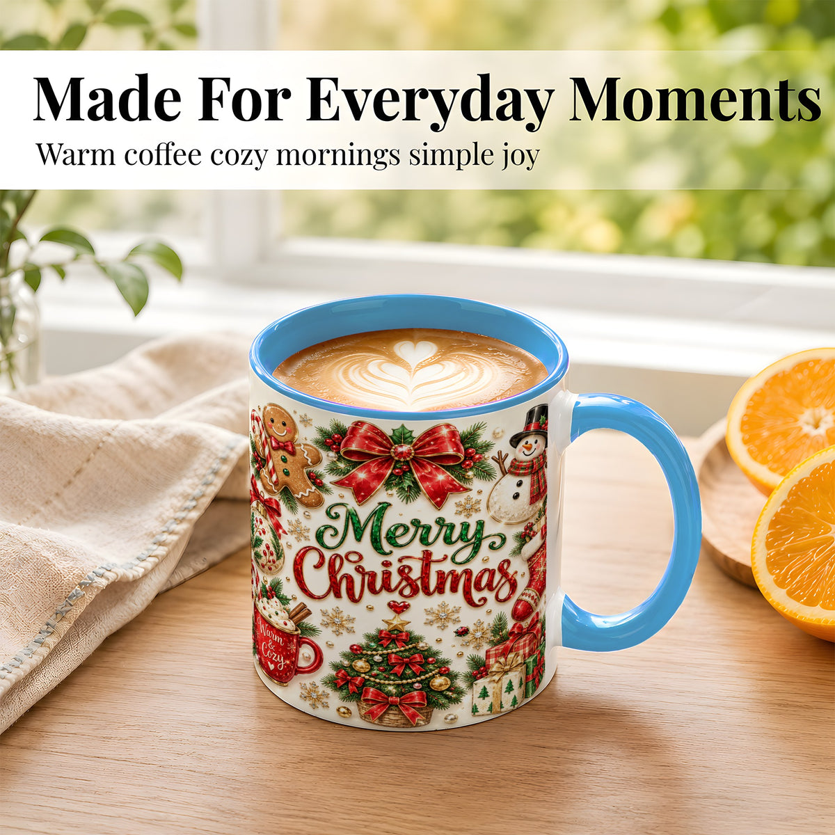 #pl[11oz|Blue] Merry Christmas Coffee Mug, Gingerbread Mug, Ceramic Cup