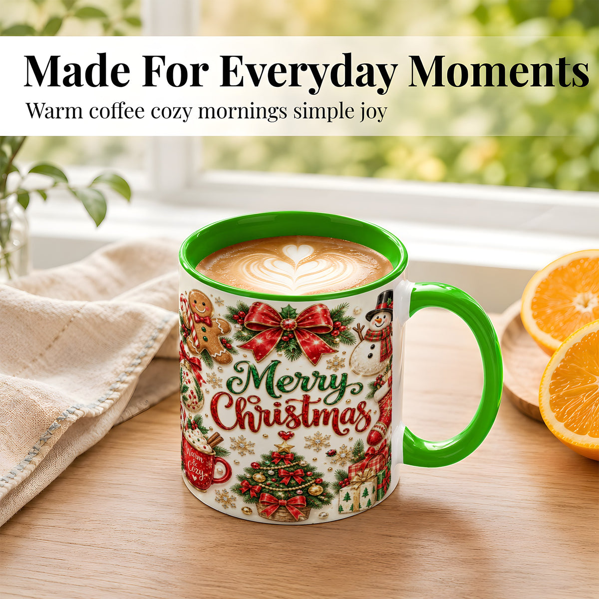 #pl[11oz|Green] Merry Christmas Coffee Mug, Gingerbread Mug, Ceramic Cup