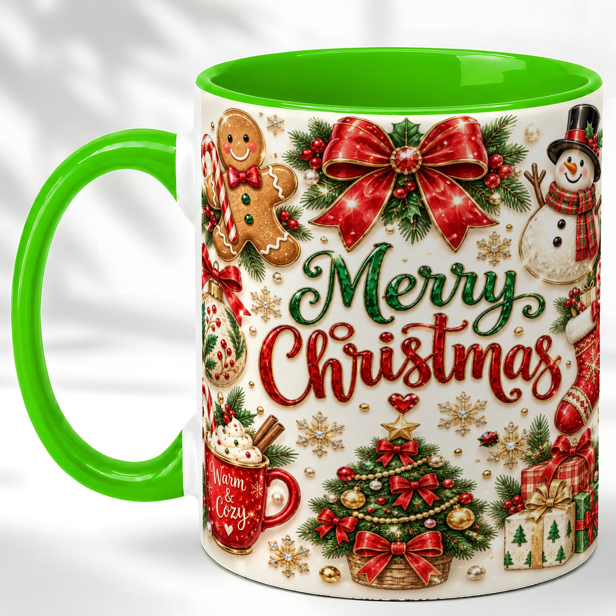 #pl[11oz|Green] Merry Christmas Coffee Mug, Gingerbread Mug, Ceramic Cup