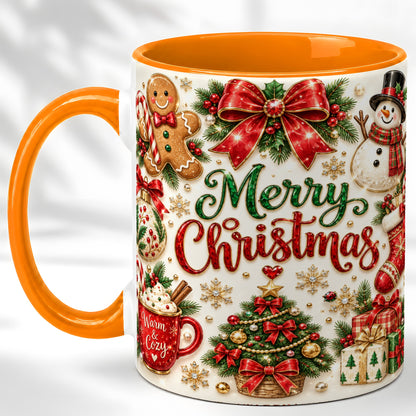 #pl[11oz|Orange] Merry Christmas Coffee Mug, Gingerbread Mug, Ceramic Cup