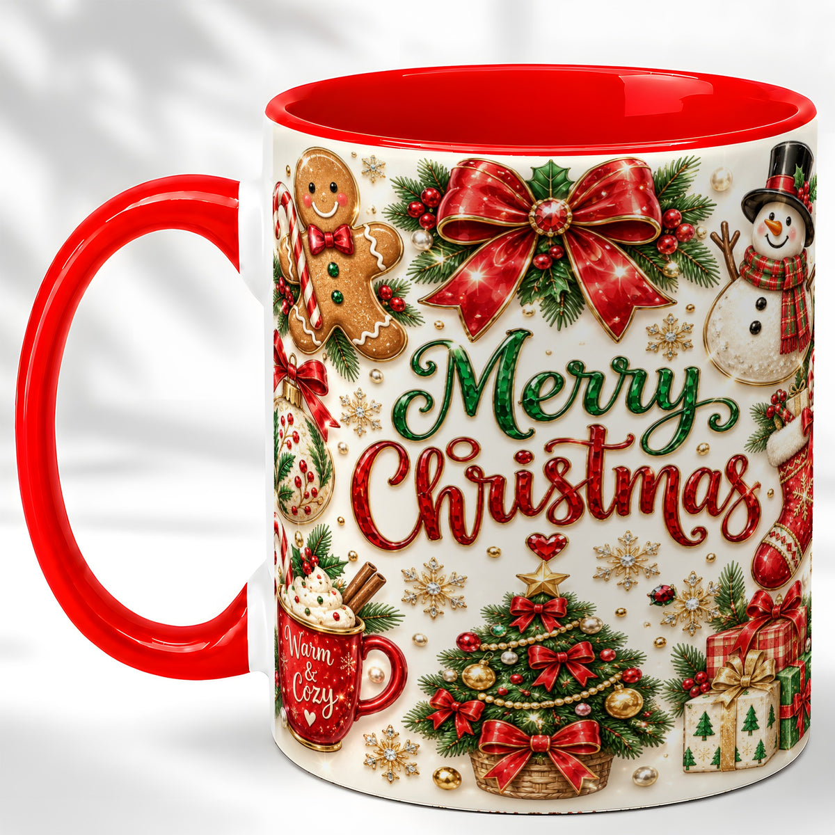 Merry Christmas Coffee Mug, Gingerbread Mug, Ceramic Cup