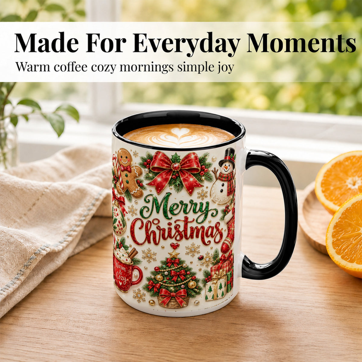 #pl[15oz|Black] Merry Christmas Coffee Mug, Gingerbread Mug, Ceramic Cup