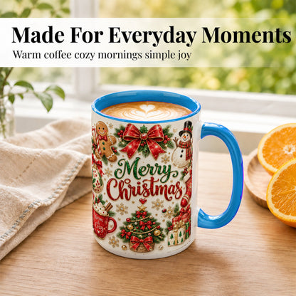 #pl[15oz|Blue] Merry Christmas Coffee Mug, Gingerbread Mug, Ceramic Cup