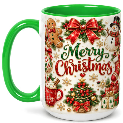 #pl[15oz|Green] Merry Christmas Coffee Mug, Gingerbread Mug, Ceramic Cup