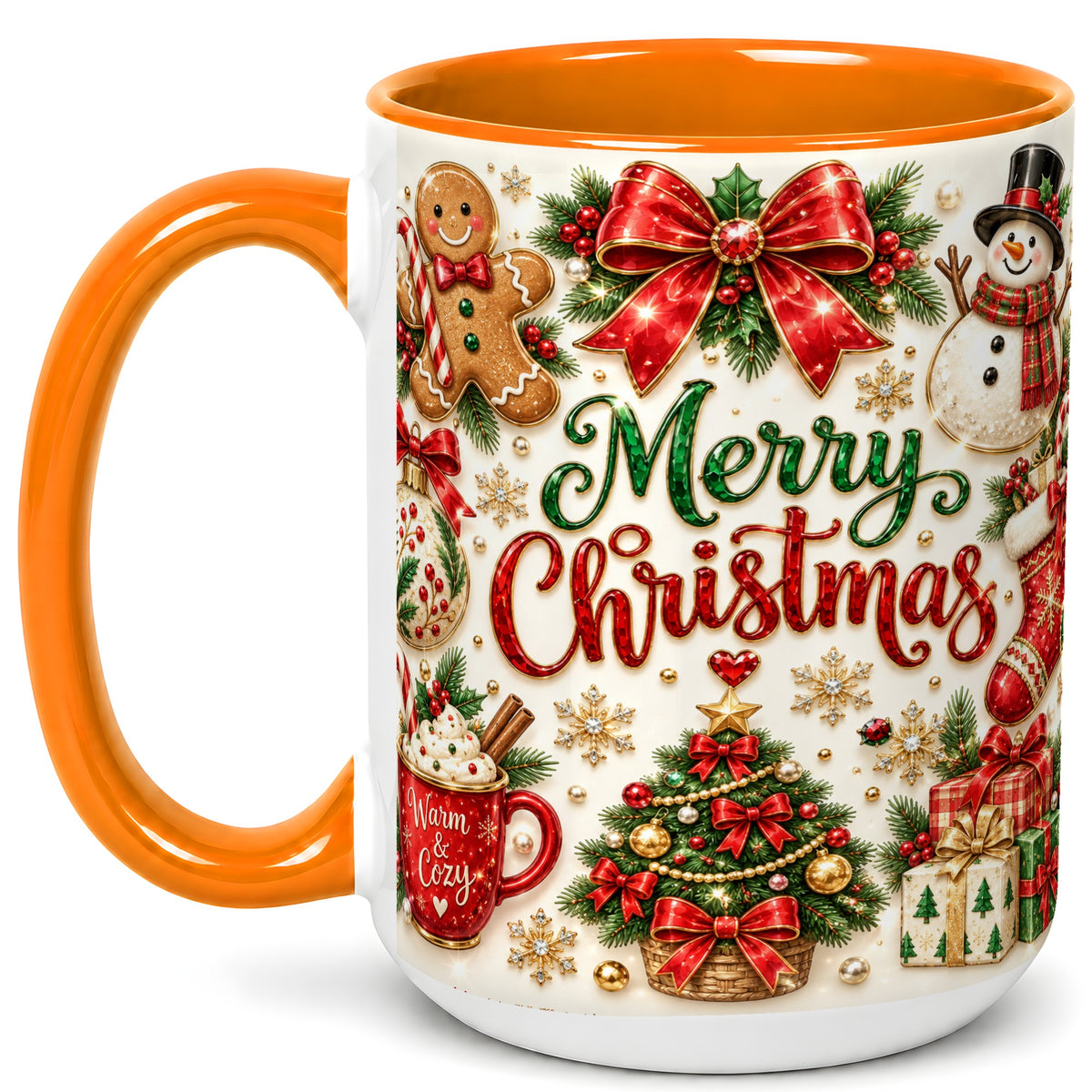 #pl[15oz|Orange] Merry Christmas Coffee Mug, Gingerbread Mug, Ceramic Cup