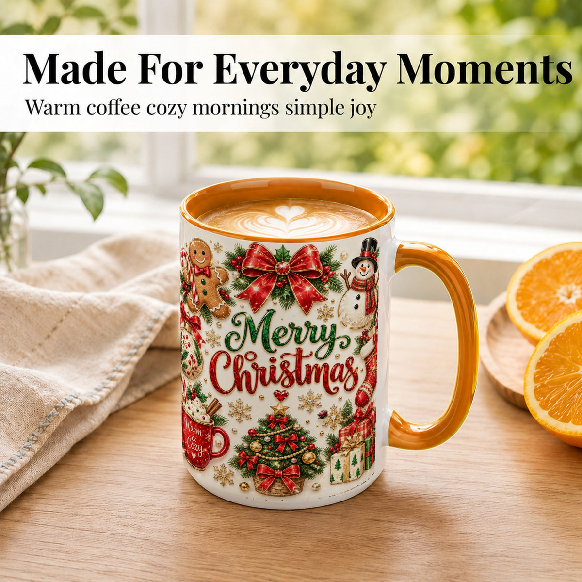 #pl[15oz|Orange] Merry Christmas Coffee Mug, Gingerbread Mug, Ceramic Cup