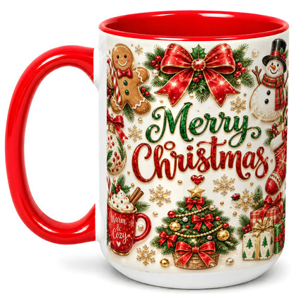 #pl[15oz|Red] Merry Christmas Coffee Mug, Gingerbread Mug, Ceramic Cup