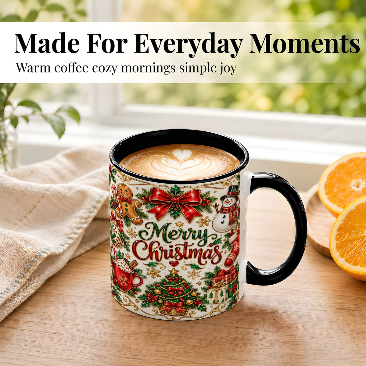 #pl[11oz|Black] Ornate Christmas Coffee Mug, Gingerbread Mug, Ceramic Cup