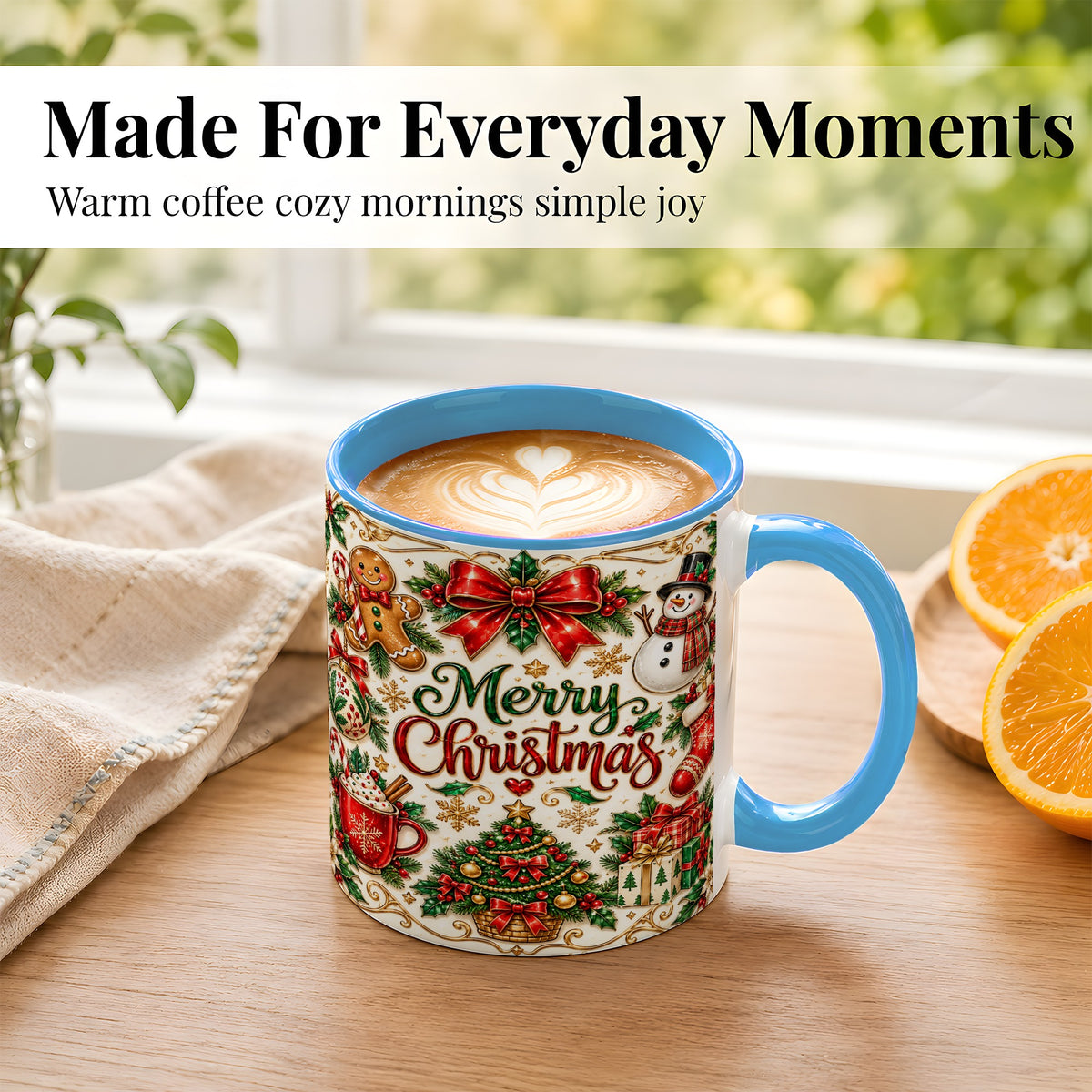 #pl[11oz|Blue] Ornate Christmas Coffee Mug, Gingerbread Mug, Ceramic Cup