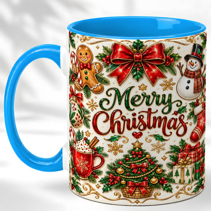 #pl[11oz|Blue] Ornate Christmas Coffee Mug, Gingerbread Mug, Ceramic Cup
