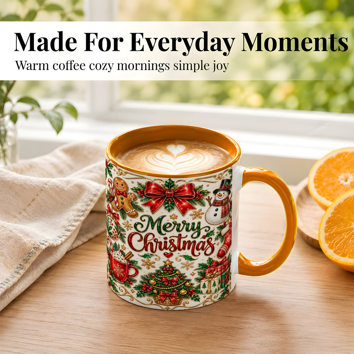 #pl[11oz|Orange] Ornate Christmas Coffee Mug, Gingerbread Mug, Ceramic Cup