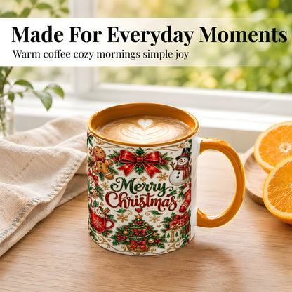 #pl[11oz|Orange] Ornate Christmas Coffee Mug, Gingerbread Mug, Ceramic Cup