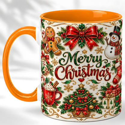 #pl[11oz|Orange] Ornate Christmas Coffee Mug, Gingerbread Mug, Ceramic Cup