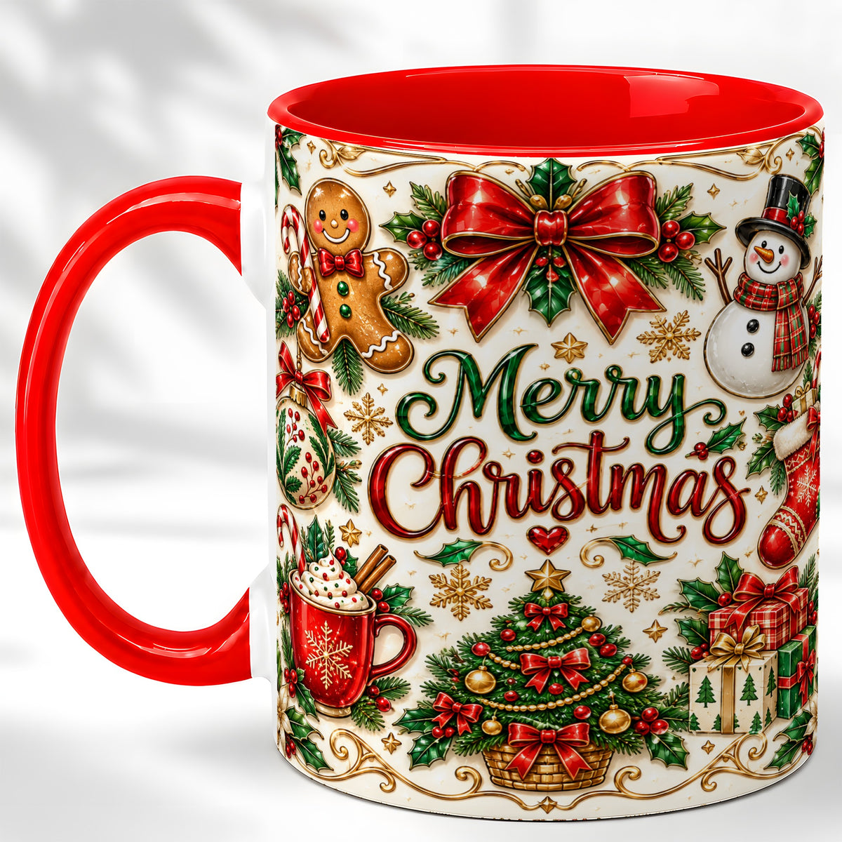 Ornate Christmas Coffee Mug, Gingerbread Mug, Ceramic Cup