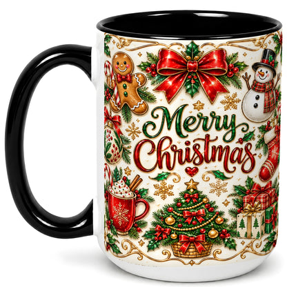 #pl[15oz|Black] Ornate Christmas Coffee Mug, Gingerbread Mug, Ceramic Cup