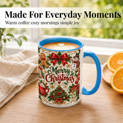 #pl[15oz|Blue] Ornate Christmas Coffee Mug, Gingerbread Mug, Ceramic Cup