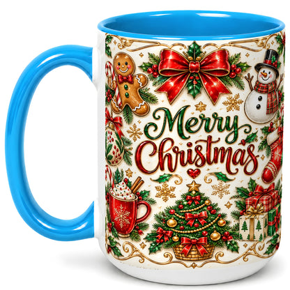 #pl[15oz|Blue] Ornate Christmas Coffee Mug, Gingerbread Mug, Ceramic Cup