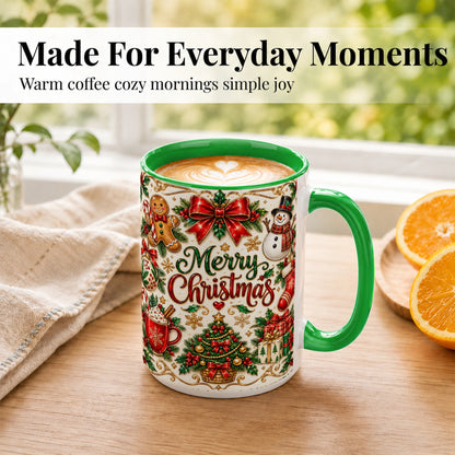 #pl[15oz|Green] Ornate Christmas Coffee Mug, Gingerbread Mug, Ceramic Cup