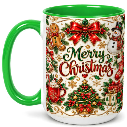 #pl[15oz|Green] Ornate Christmas Coffee Mug, Gingerbread Mug, Ceramic Cup