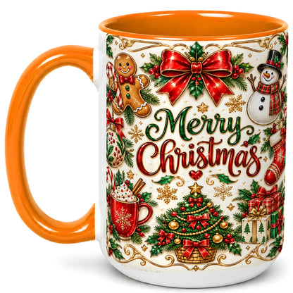 #pl[15oz|Orange] Ornate Christmas Coffee Mug, Gingerbread Mug, Ceramic Cup