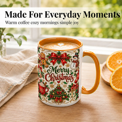 #pl[15oz|Orange] Ornate Christmas Coffee Mug, Gingerbread Mug, Ceramic Cup
