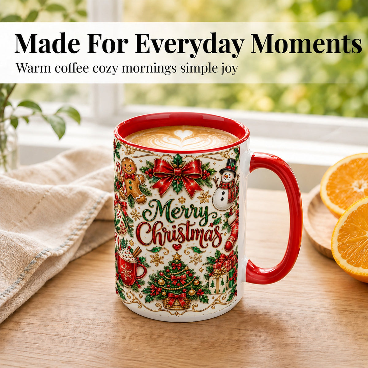 #pl[15oz|Red] Ornate Christmas Coffee Mug, Gingerbread Mug, Ceramic Cup