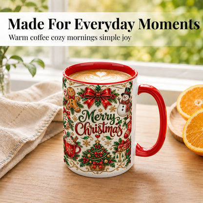 #pl[15oz|Red] Ornate Christmas Coffee Mug, Gingerbread Mug, Ceramic Cup