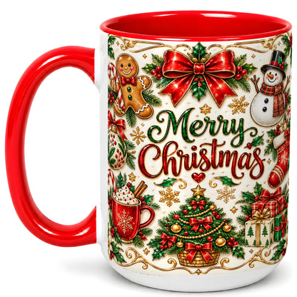 #pl[15oz|Red] Ornate Christmas Coffee Mug, Gingerbread Mug, Ceramic Cup