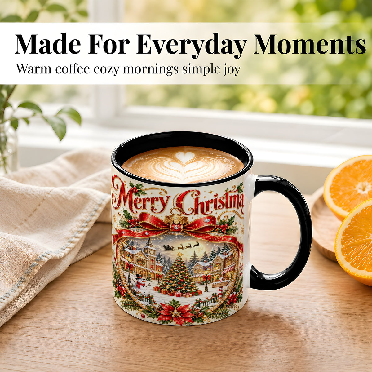 #pl[11oz|Black] Christmas Village Coffee Mug, Snowy Holiday Mug, Ceramic Cup